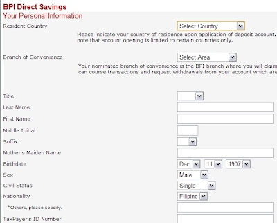 bpi savings account apply step screenshot