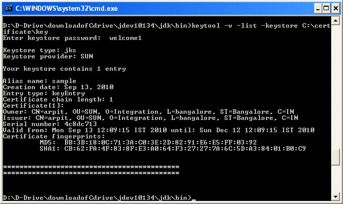 Sample Key Store File Learning SOA: Creating a Keystore file for SSL