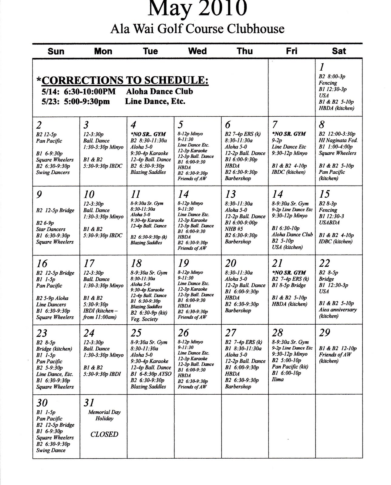 The Dance Connection Palladium May 2010 Schedule