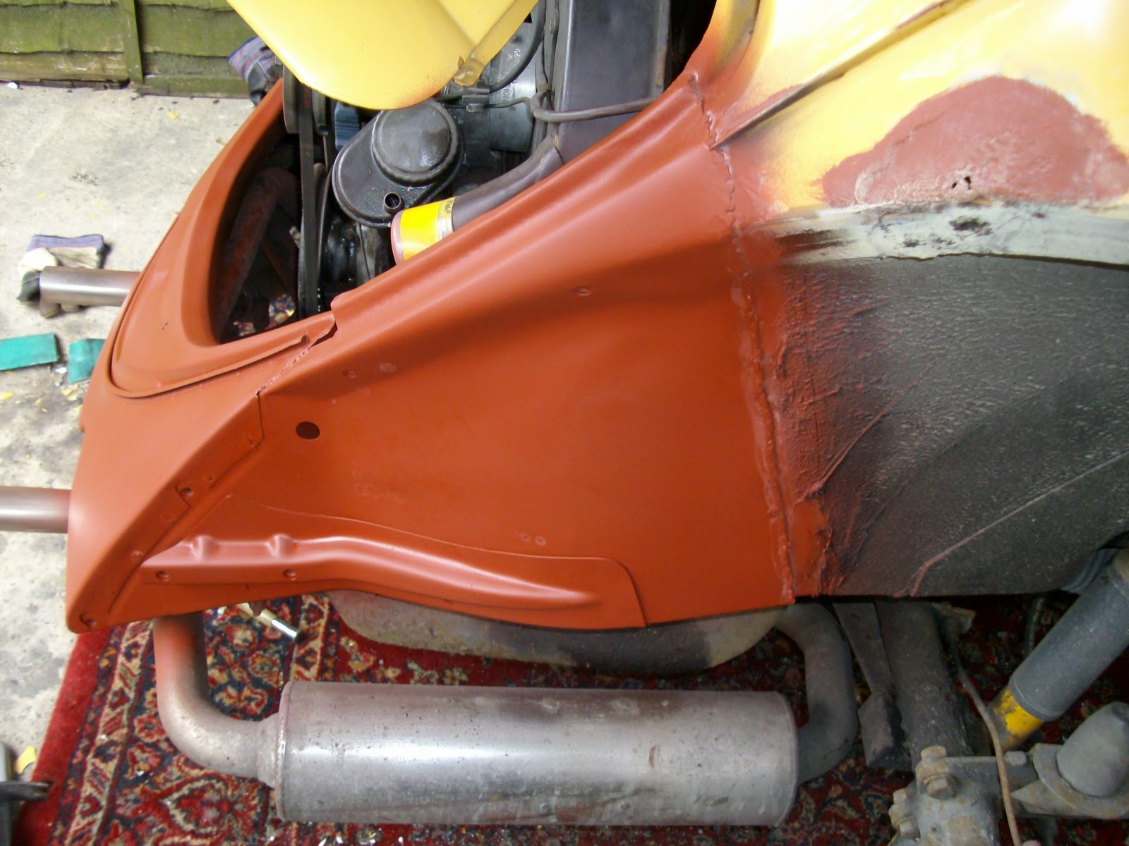 Oil Droppers (Chequered front VW) Beetle rear end repair.