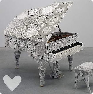 crochet lace covered grand piano