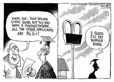 graduate in cap and gown turned away from McDonalds for having a masters degree instead of Phd.