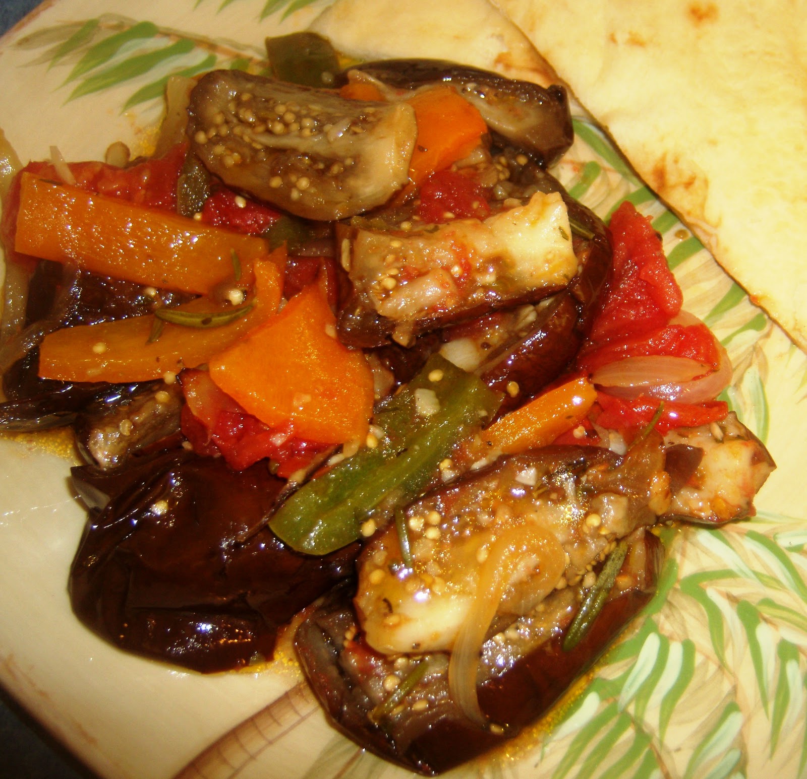 Food and Thrift Mediterranean Eggplant with Peppers, and Onions