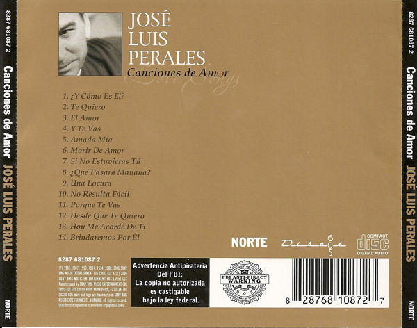 cd Jose Luis Perales - Canciones De Amor . Back+1