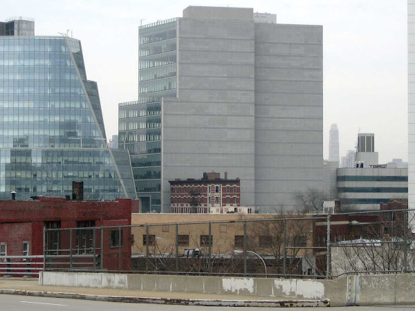 Dwarf Building - Middle bottom center, against the gray expanse, in Long Island City.