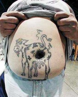 Funny cowbelly tattoo
