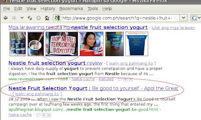Traffic from 'Nestle Fruit Selection Yogurt' Search