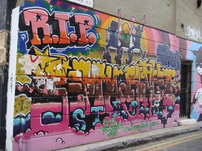 rip graffiti, wall street graffiti, mural graffiti