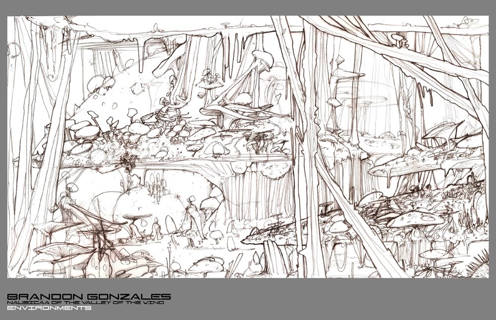 02 Environment Line Drawing - Nausicaa of the Valley of the Wind