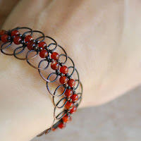 Lacy Loops Bracelet - Copper and Carnelian on Hand