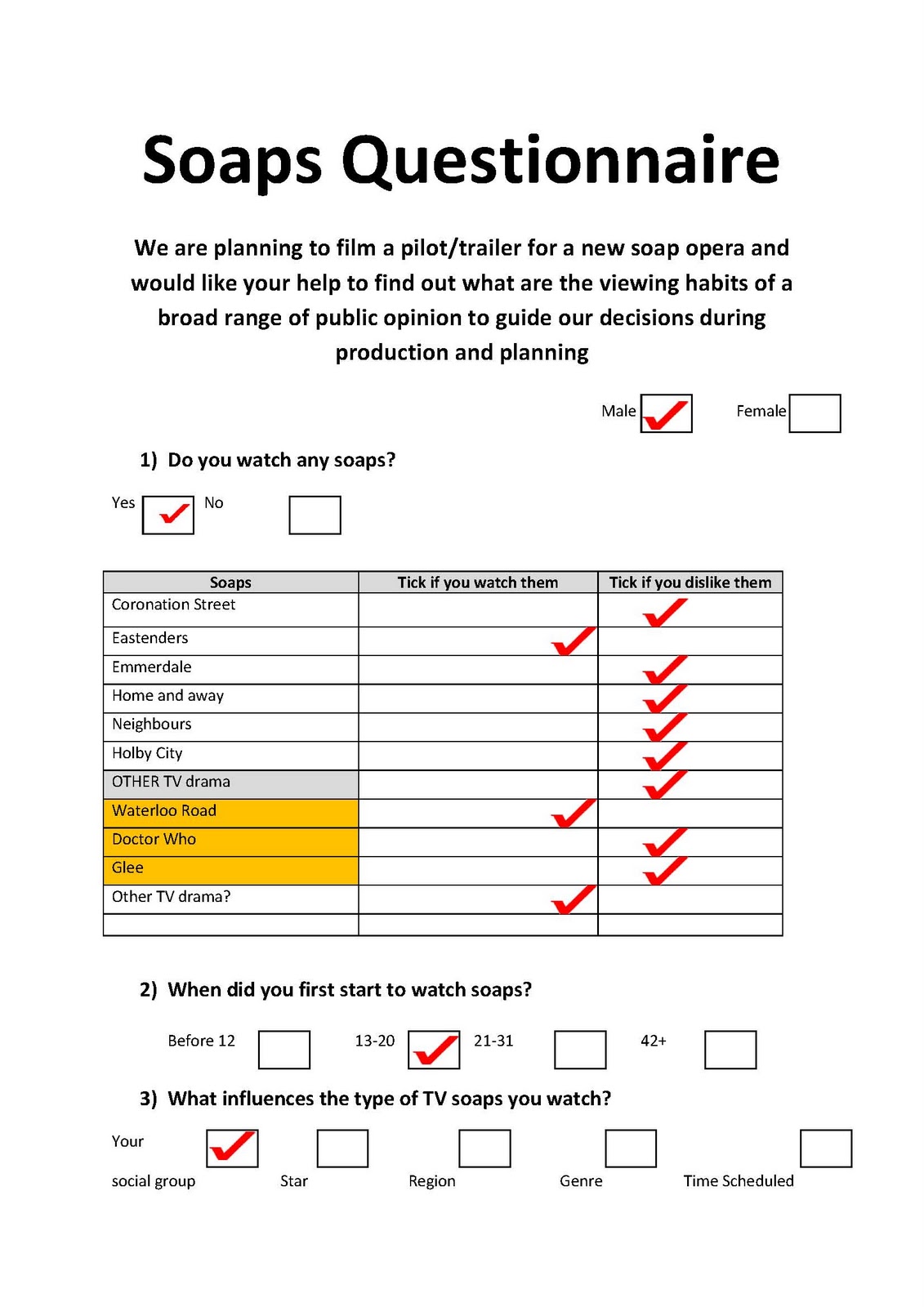 A2 Media Joel Reed Primary Research Soap Questionaire