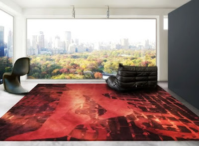 Modern interior design, rug, red rug