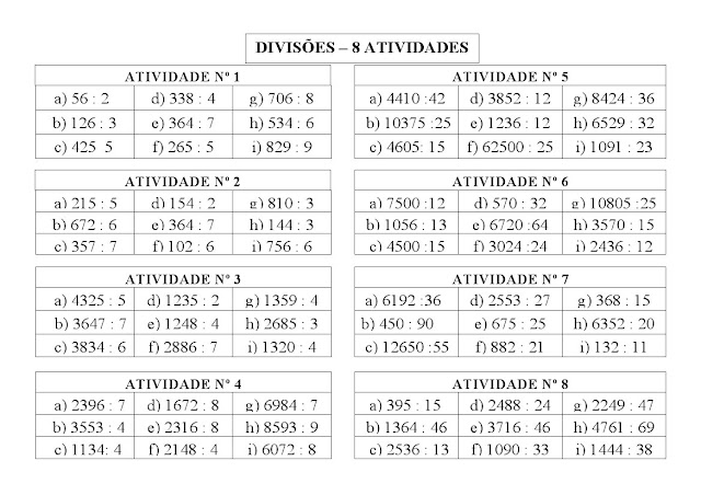 EXERCÍCIOS DE DIVISÃO MATEMÁTICA