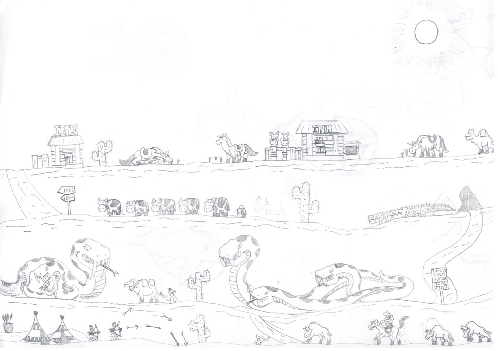 Child Sketches Snake And Ladder