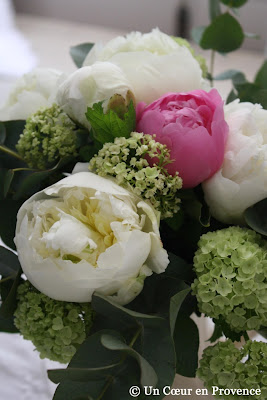 Bunch of peonies and viburnums