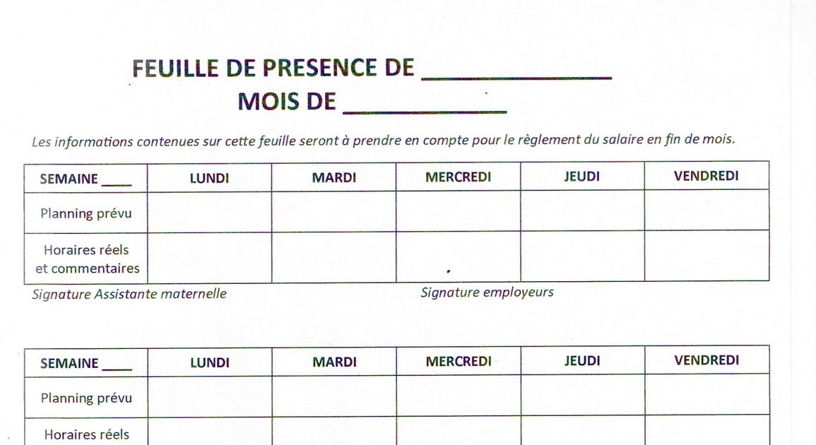 Feuille De Présence Assistant Maternel à Imprimer Bienvenue sur le blog de nounou !: Feuille de présence
