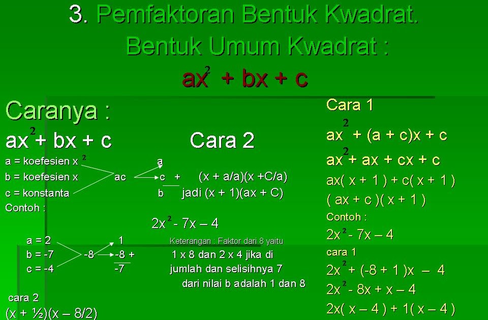 MATEMATIKA KELAS VIII OLEH RUMADI,S.Pd: PEMFAKTORAN BENTUK 