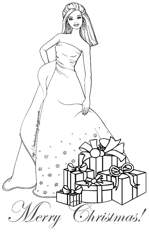 love this barbie coloring page that shows barbie surrounded by gifts  title=