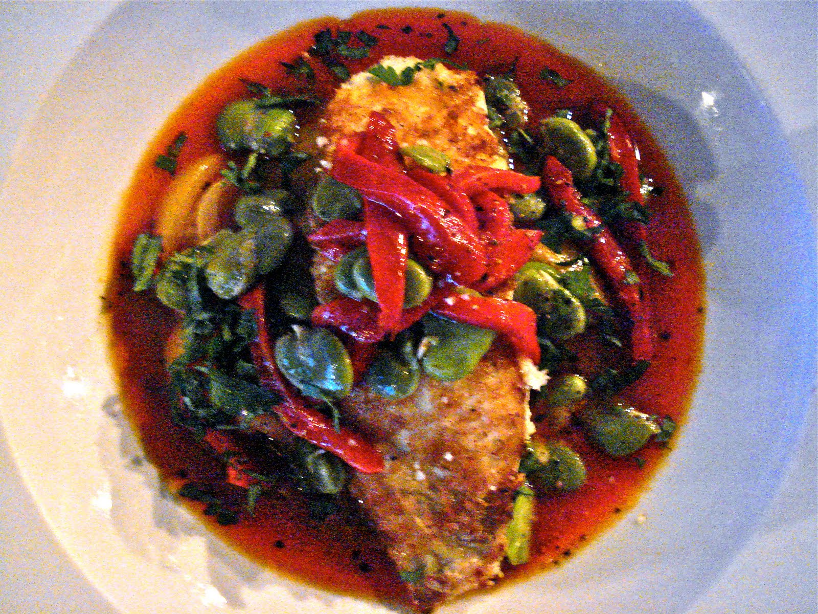 Behind The Burners PANKO CRUMBED SNAPPER WITH LISBON SAUCE, CAPSICUM