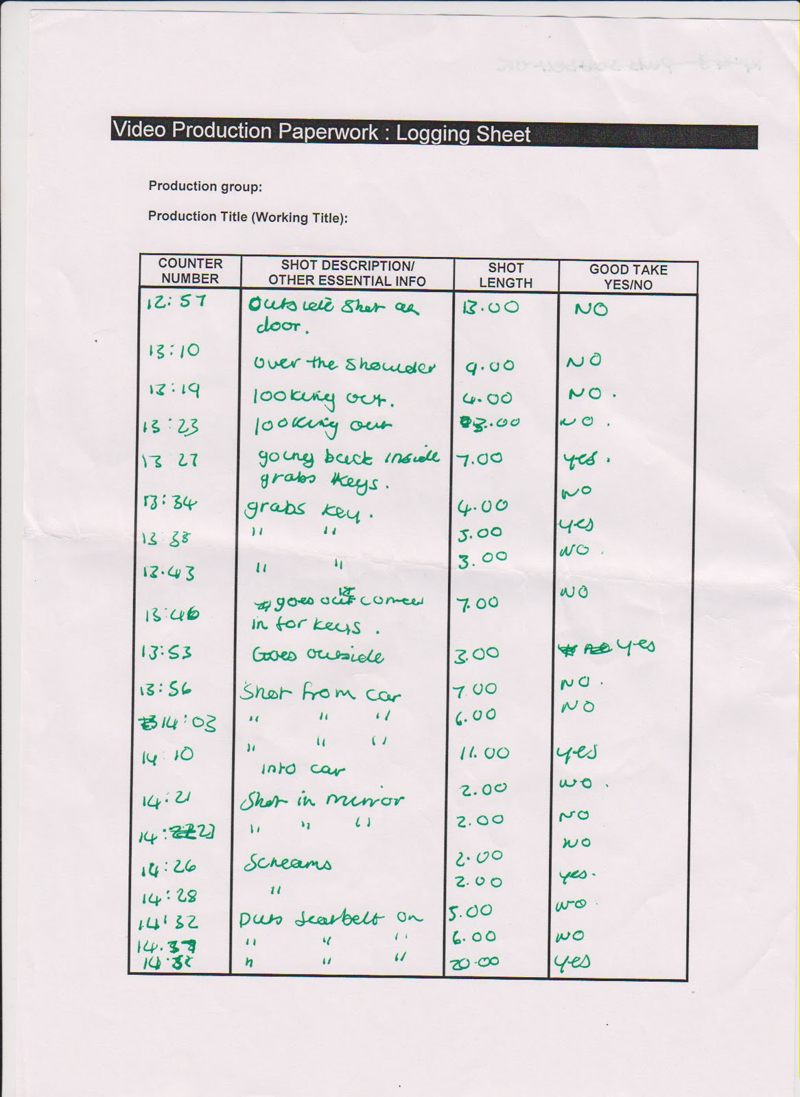 Media Section 10 Video Log Sheets