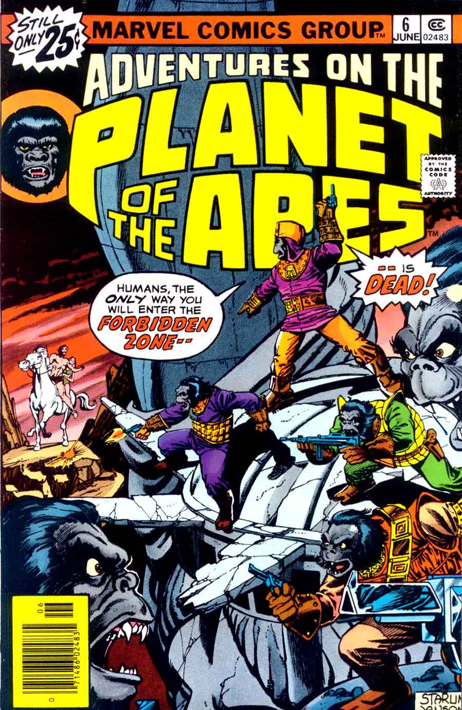 Adventures on the Planet of the Apes #6 marvel 1970s comic book cover by Jim Starlin Adventures on the Planet of the Apes #6 marvel 1970s comic book cover by Jim Starlin
