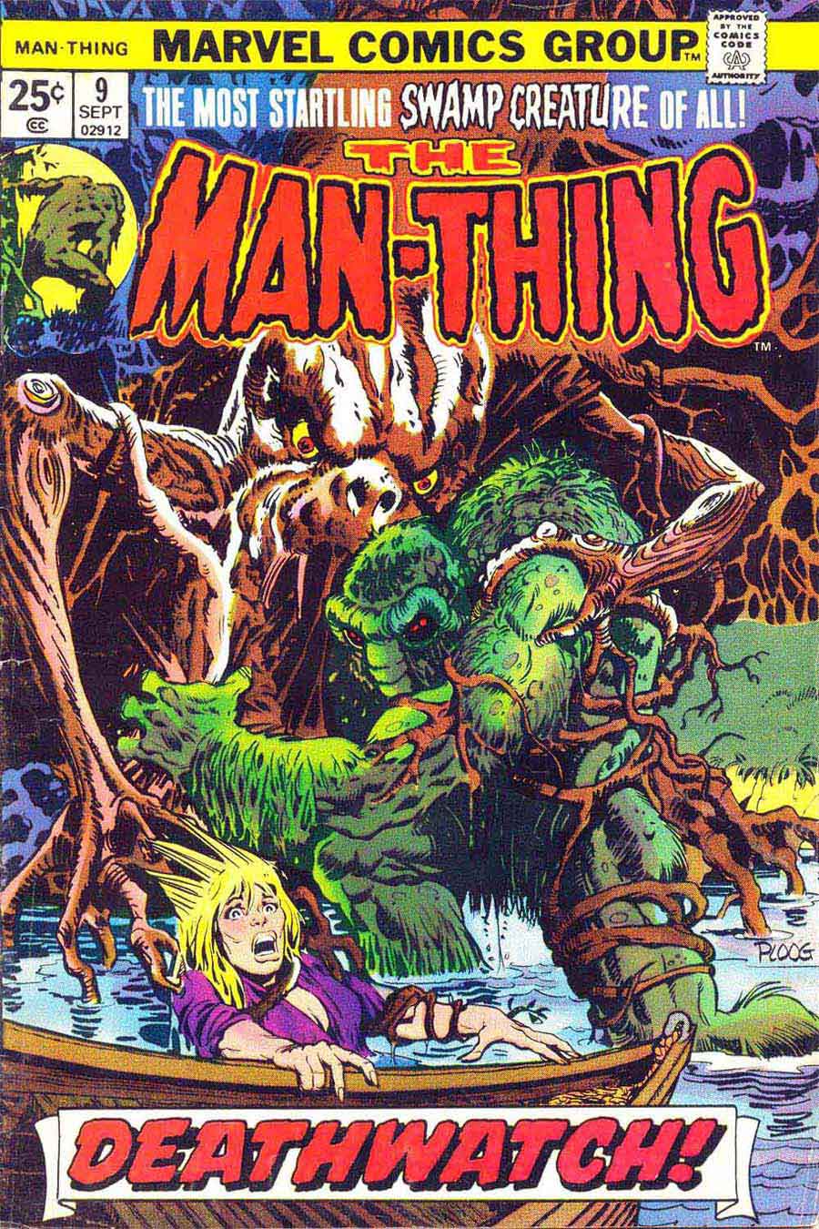 Man-Thing v1 #9 marvel 1970s bronze age comic book cover art by Mike Ploog