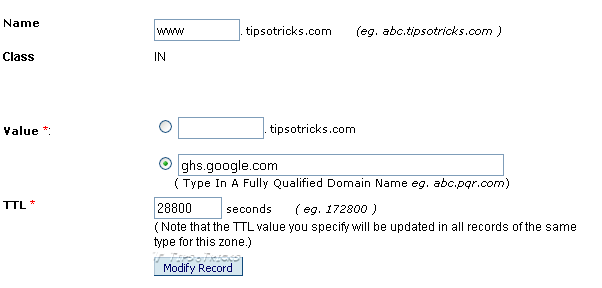 Adding CNAME in DNS Settings