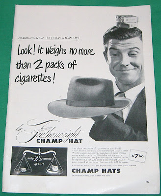 1950 Champ Hats Magazine Ad Chesterfield Cigarette | Old Magazine Ads