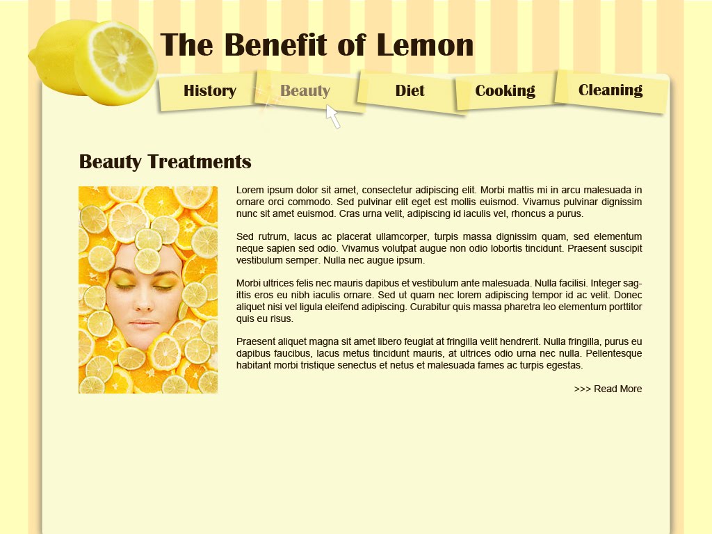 Food and Beverages: Lemon Benefit Web Layout Design