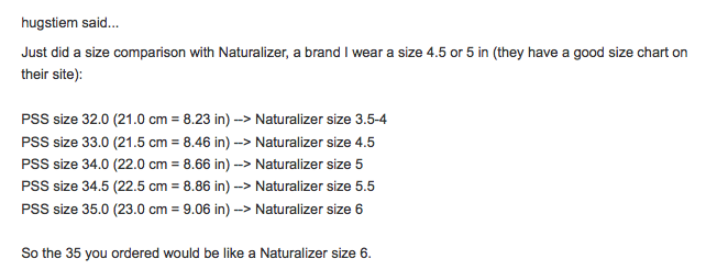 Naturalizer Size Chart