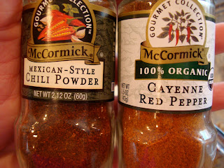 Mexican Chili Powder and Cayenne Red Pepper bottles 