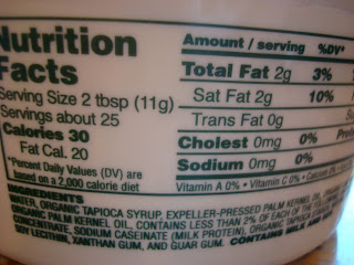 Nutrition Facts on Whipped Topping Container