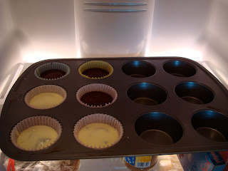 Vegan White Chocolate Chocolate-Peanut Butter Cups in refrigerator