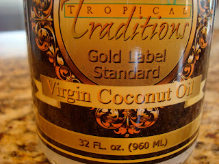 Close up of label on container of Tropical Traditions Coconut Oil