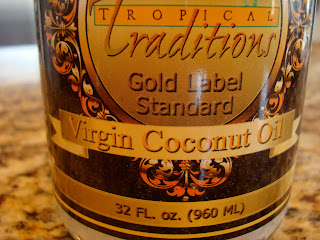 Close up of label on container of Tropical Traditions Coconut Oil - 67