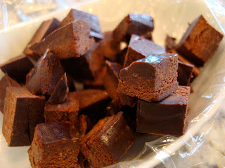 Diced Chocolate bar in white dish