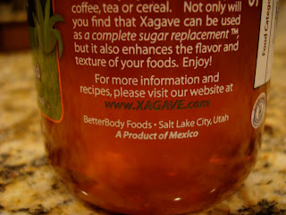 Xagave company information on bottle - 77