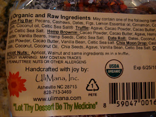 Label on back of Tao of Cacao treats - 61