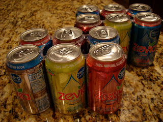 Various cans of Zevia on countertop