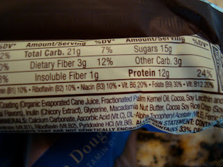 Nutritional label on back of protein bar