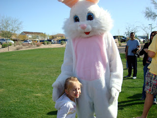 Young girl hugging Easter Bunny