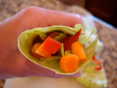 Hand holding one Raw Vegan Cabbage Wrap showing inside