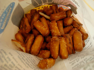 Inside bag of pretzel nuggets showing pretzels