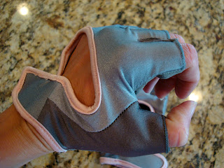 Pink and grey lifting gloves