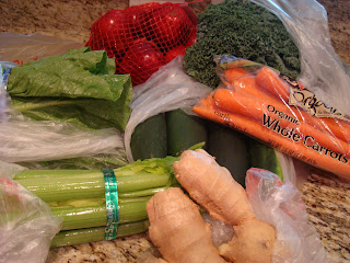 Bagged various vegetables on countertop