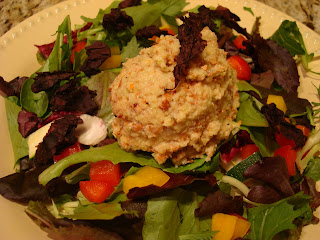 Mixed greens and diced vegetables topped with Chicken-Less Chicken Salad