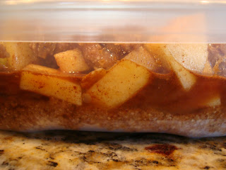 Side view of Raw Vegan Apple Crumble in clear container