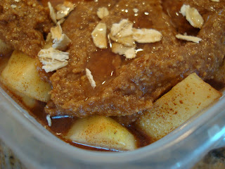 Up close of Raw Vegan Apple Crumble in clear container