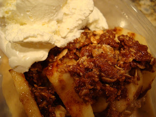 Up close of Raw Vegan Cinnamon Apple Crumble over Banana Softserve with cool whip