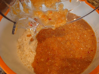 Dry mixture added to wet mixture in bowl